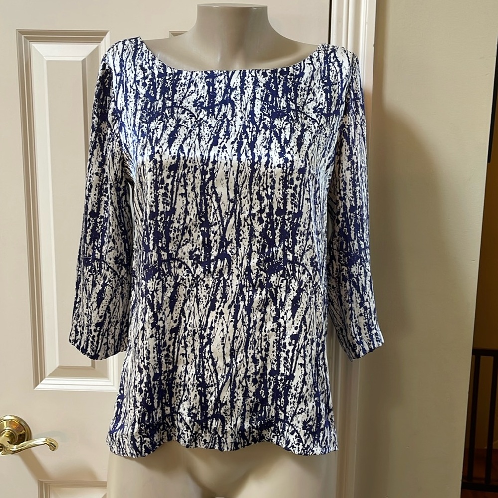 Joie Print Blouse Bow Detail Back, size med